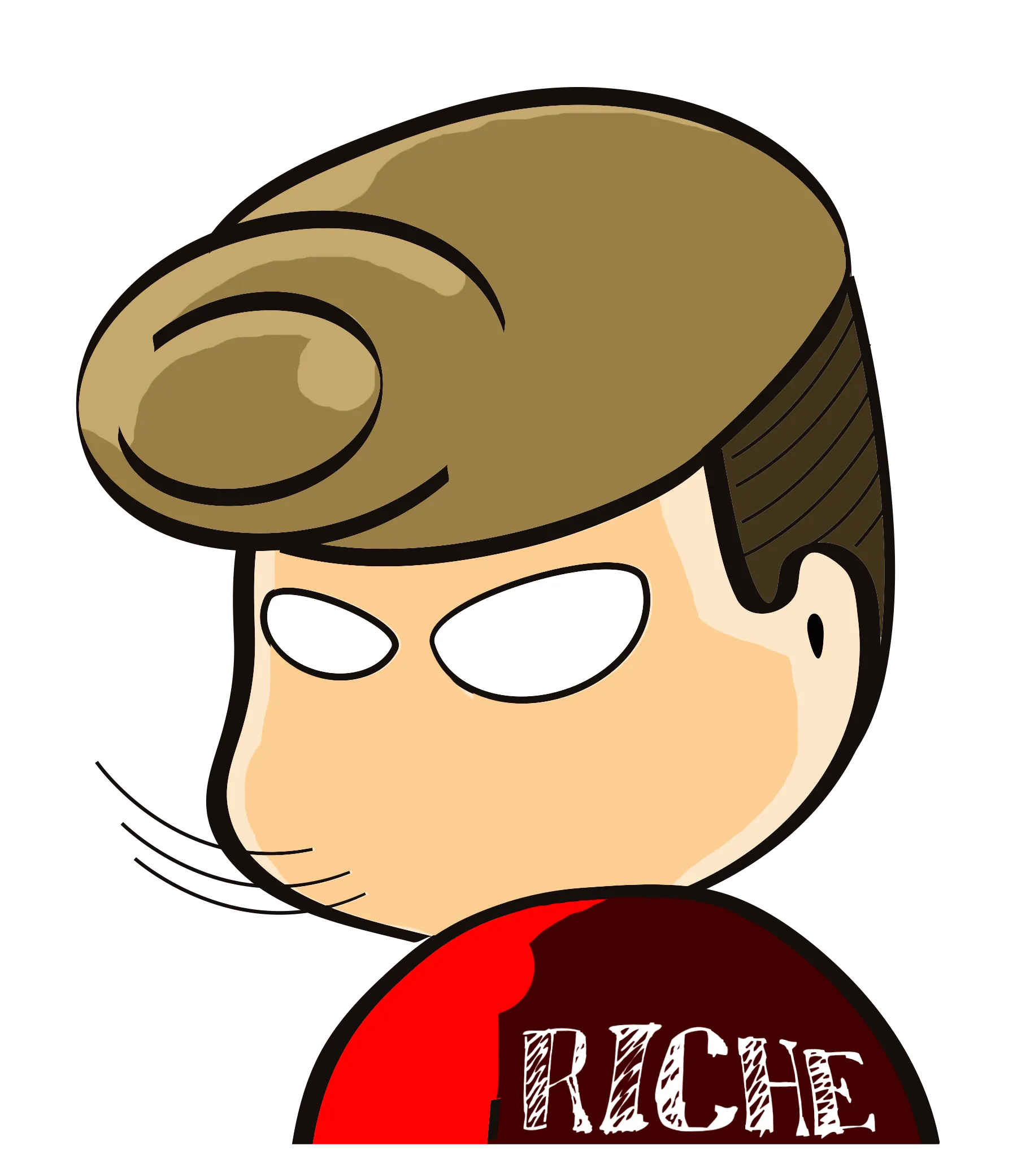 阿富侧脸冷酷地看向远方，穿着红色RICHE衣服 — 富易堂吉祥物表情包