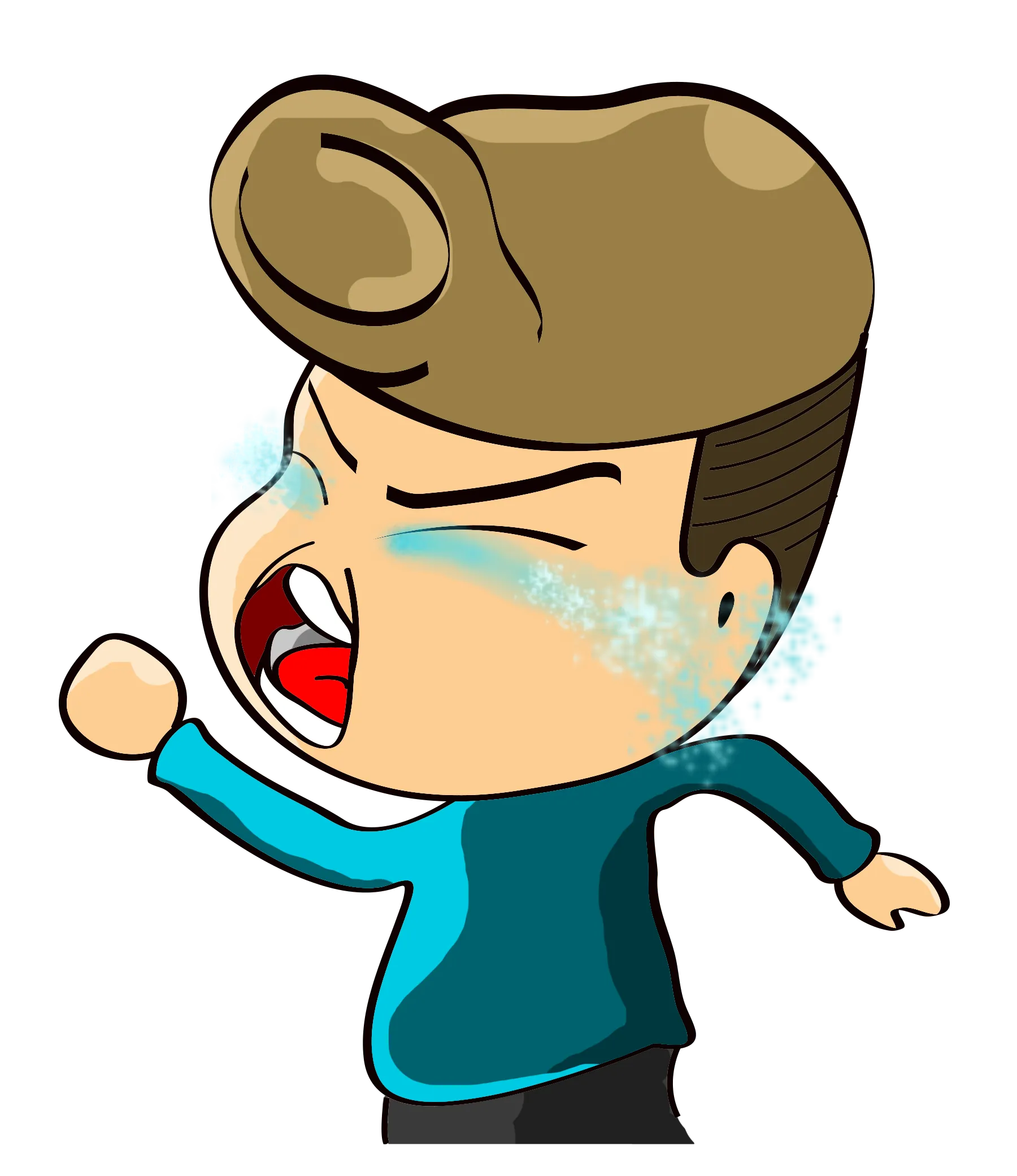 阿富穿蓝绿毛衣打了个大喷嚏，泪水飞溅 — FYTBET原创微信贴图