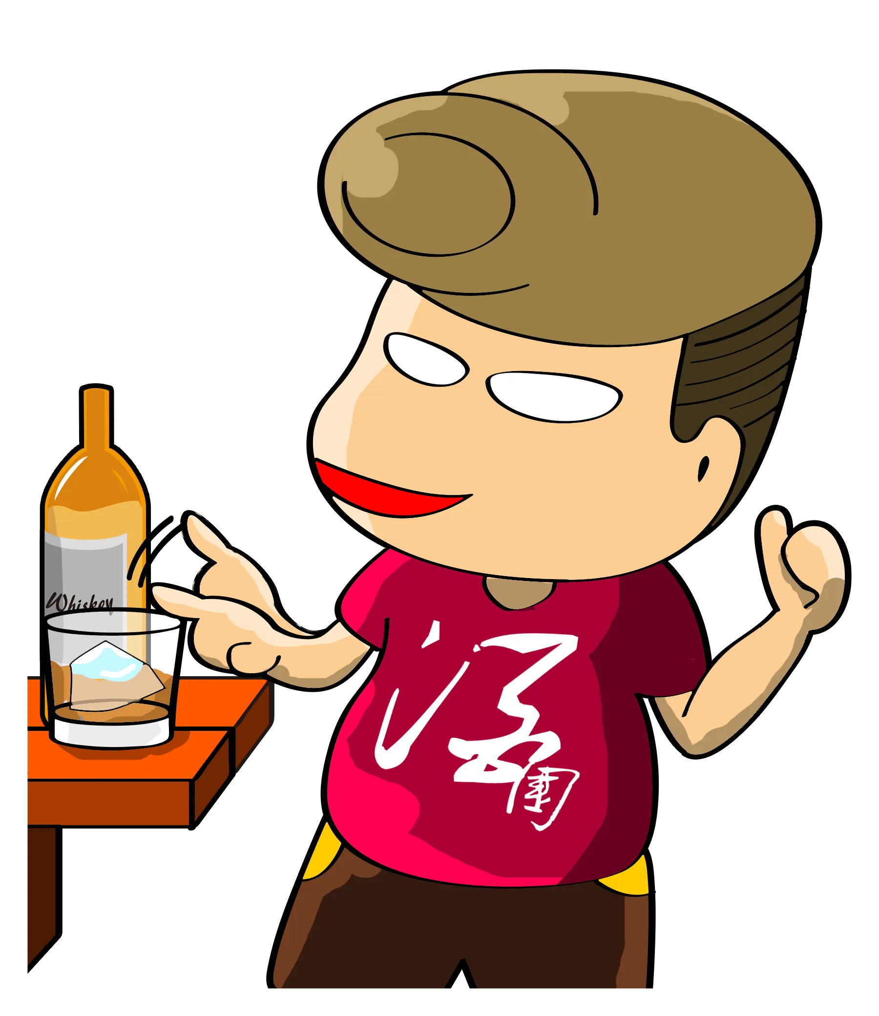 阿富端着一杯加冰威士忌靠在吧台边，悠闲自在 — FYTBET品牌微信贴图