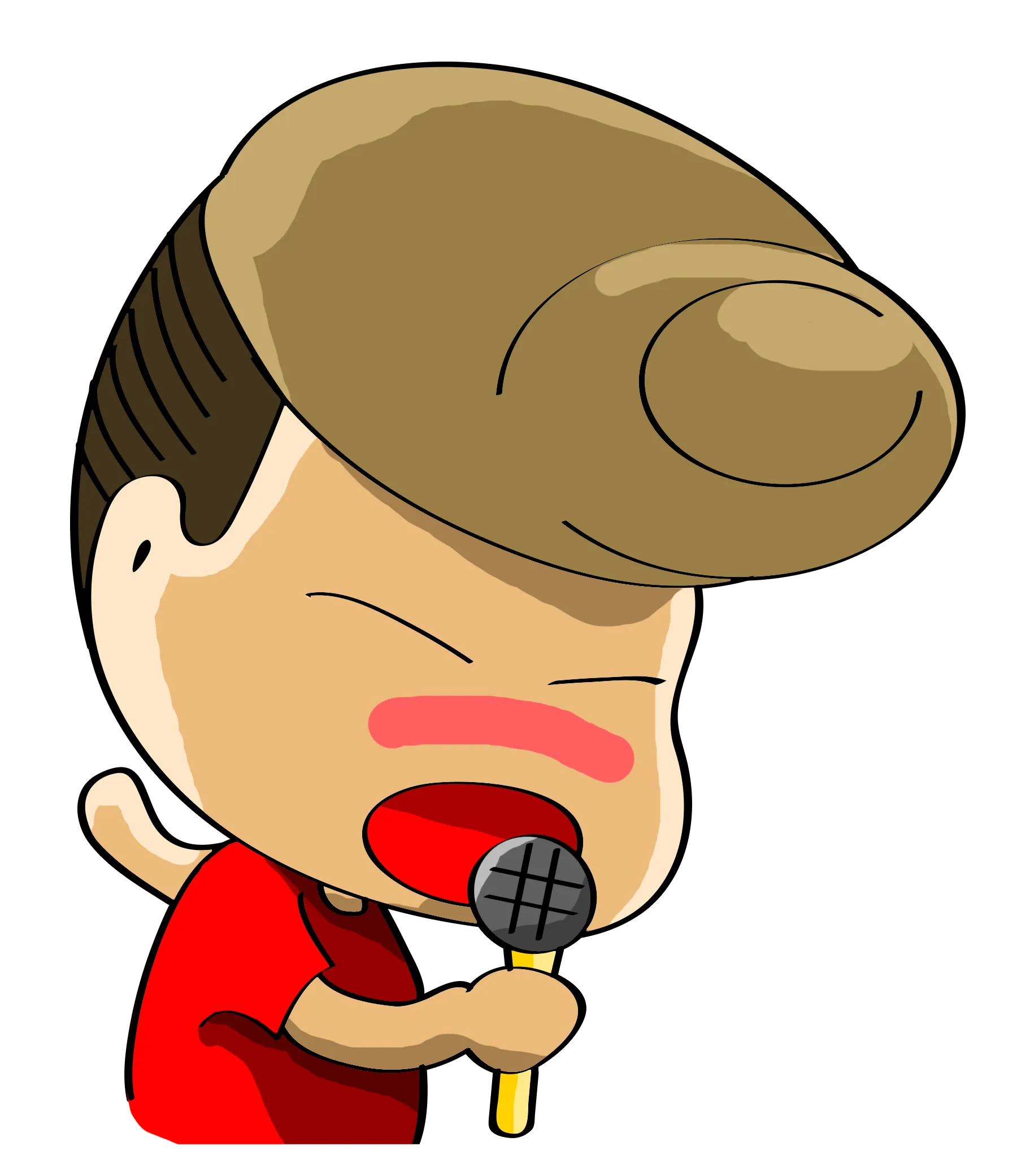 阿富紧握麦克风闭着眼睛脸红红的，深情唱K — 富易堂吉祥物表情包