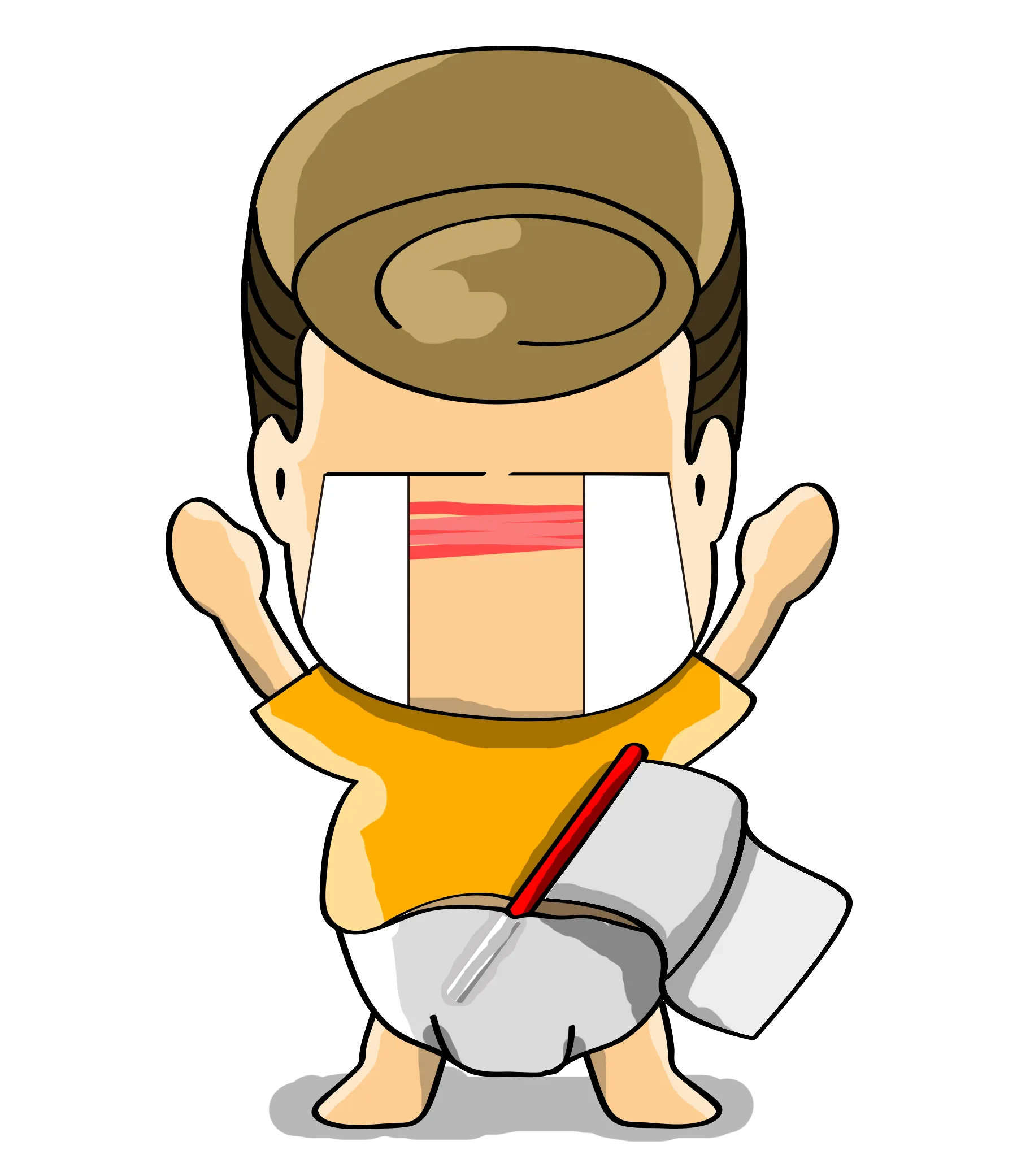 阿富穿橙色T恤双手挥舞，龅牙傻笑天真无邪 — 富易堂品牌表情包