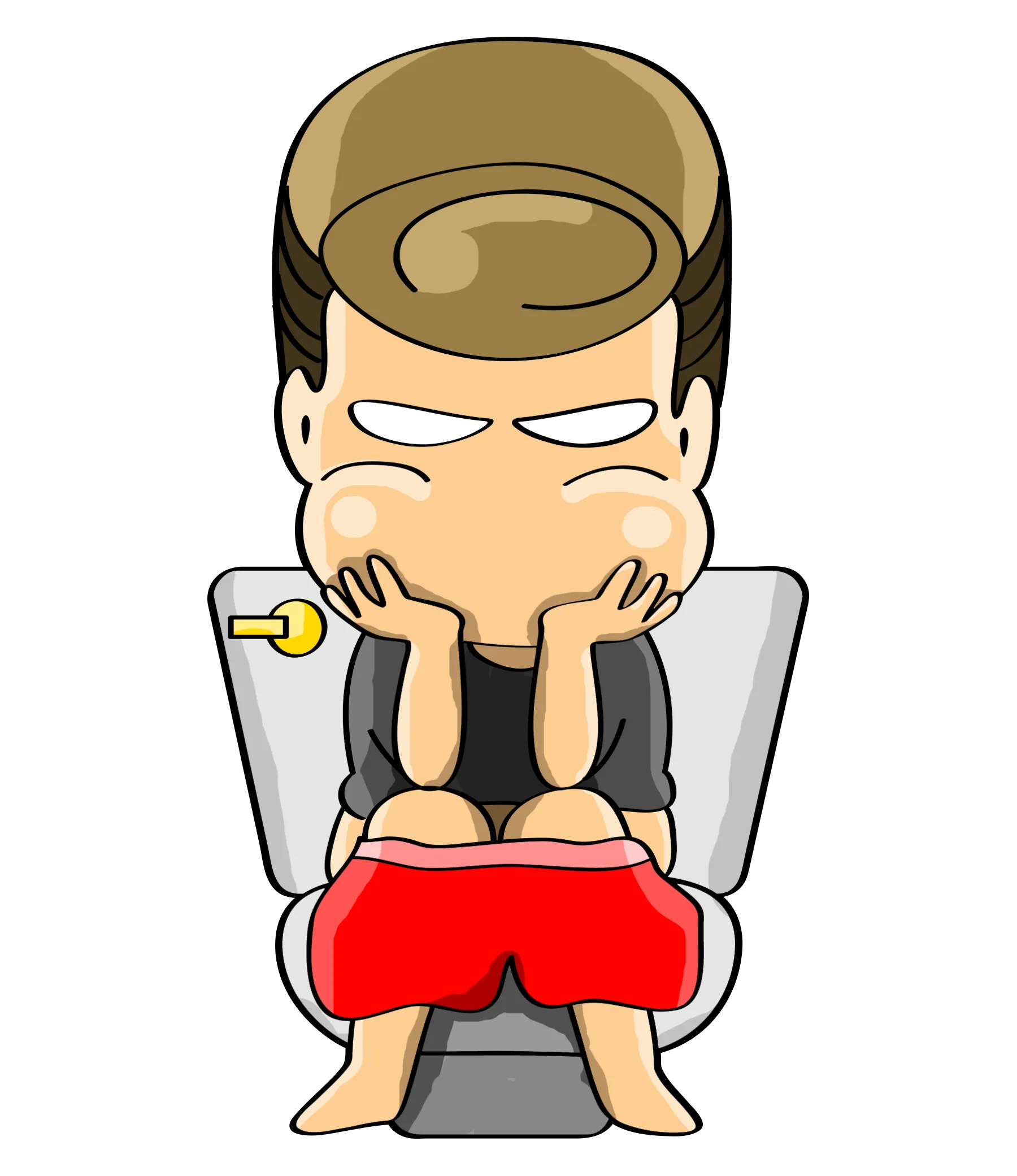 阿富穿黑色衣服坐在马桶上，双手托腮表情很痛苦 — FYTBET原创微信贴图