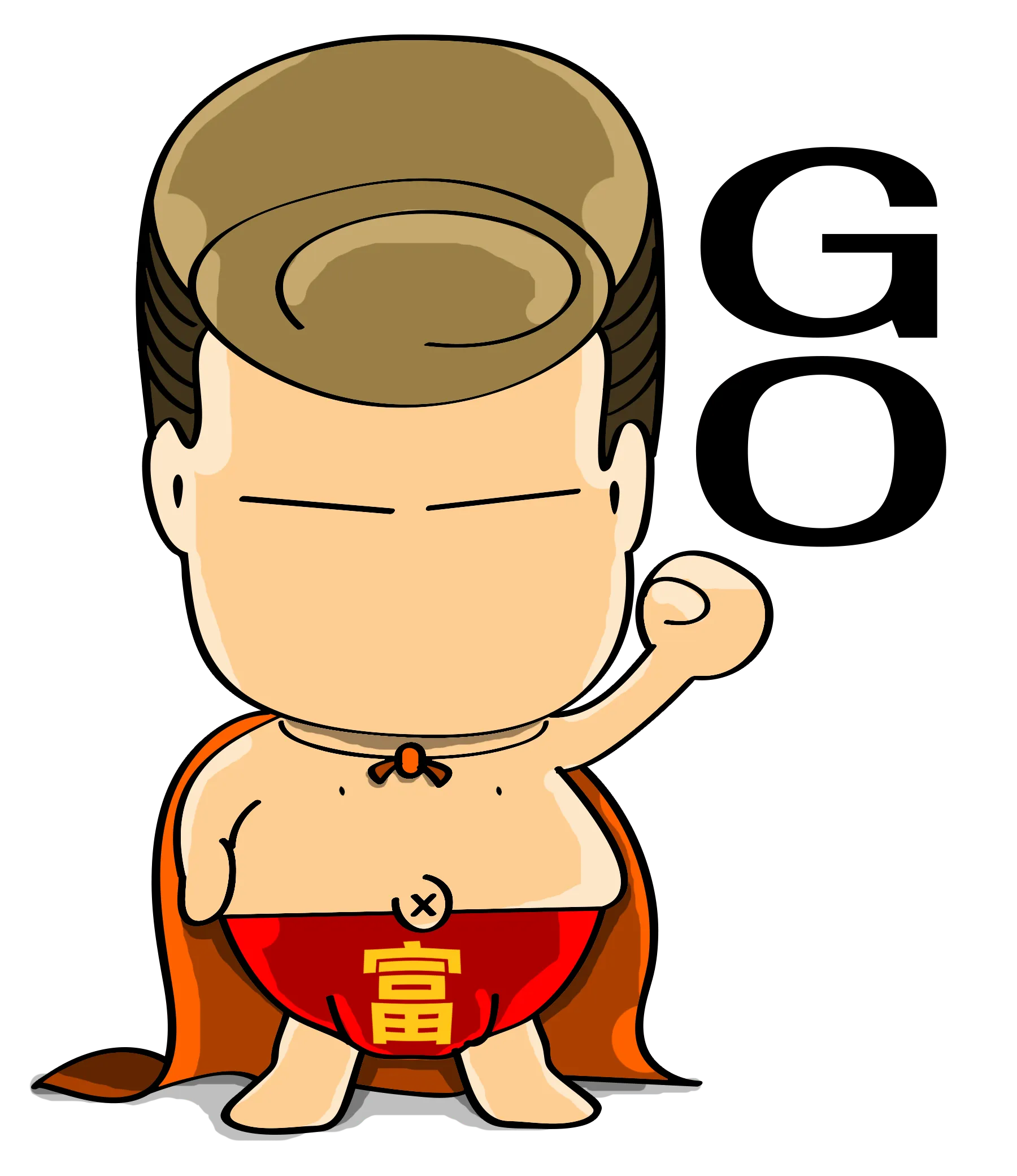 阿富化身超人披风举拳「GO」，红色富字内裤亮眼 — FYTBET吉祥物微信贴图